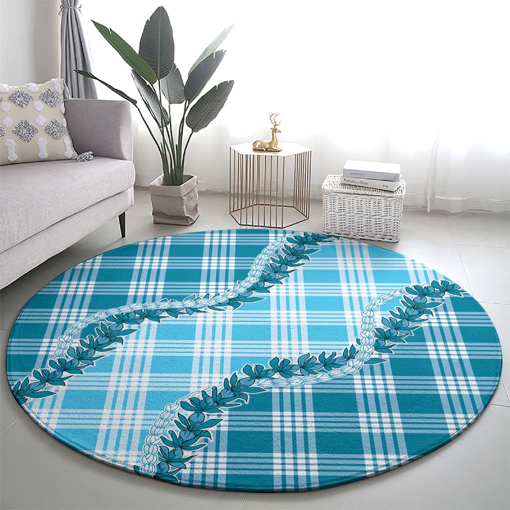 Blue Hawaii Palaka Round Carpet Hawaiian Pikake Lei