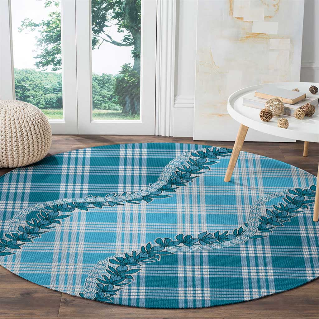 Blue Hawaii Palaka Round Carpet Hawaiian Pikake Lei