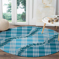 Blue Hawaii Palaka Round Carpet Hawaiian Pikake Lei