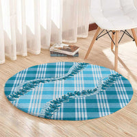 Blue Hawaii Palaka Round Carpet Hawaiian Pikake Lei