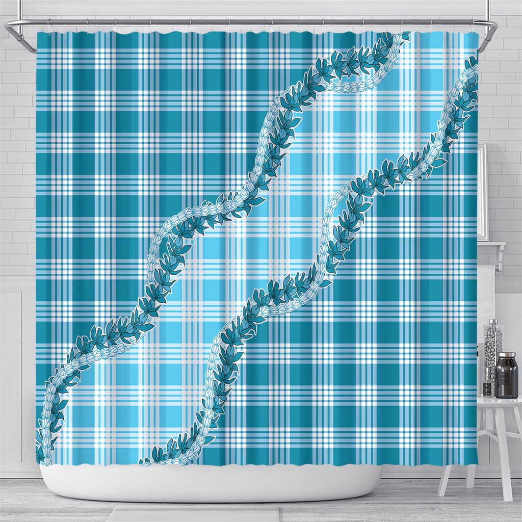 Blue Hawaii Palaka Shower Curtain Hawaiian Pikake Lei