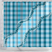 Blue Hawaii Palaka Shower Curtain Hawaiian Pikake Lei