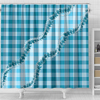 Blue Hawaii Palaka Shower Curtain Hawaiian Pikake Lei