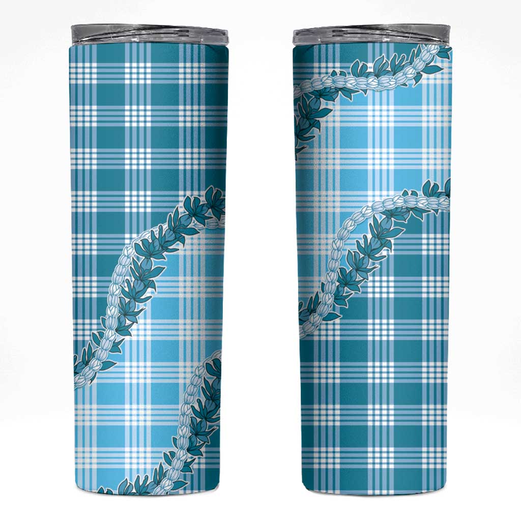 Blue Hawaii Palaka Skinny Tumbler Hawaiian Pikake Lei LT05 Blue - Polynesian Pride