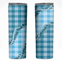 Blue Hawaii Palaka Skinny Tumbler Hawaiian Pikake Lei LT05 Blue - Polynesian Pride