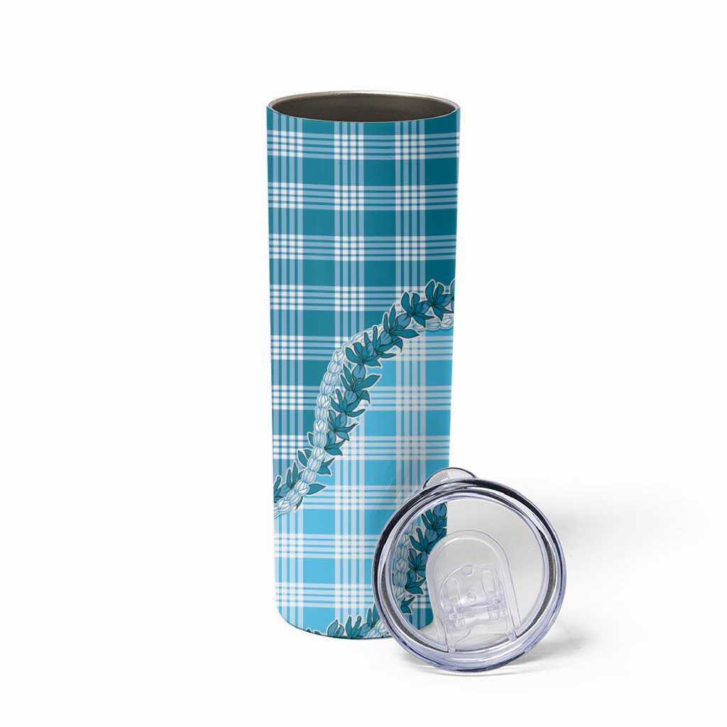Blue Hawaii Palaka Skinny Tumbler Hawaiian Pikake Lei LT05 - Polynesian Pride