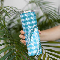 Blue Hawaii Palaka Skinny Tumbler Hawaiian Pikake Lei LT05 - Polynesian Pride