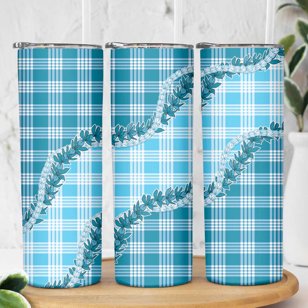 Blue Hawaii Palaka Skinny Tumbler Hawaiian Pikake Lei LT05 - Polynesian Pride