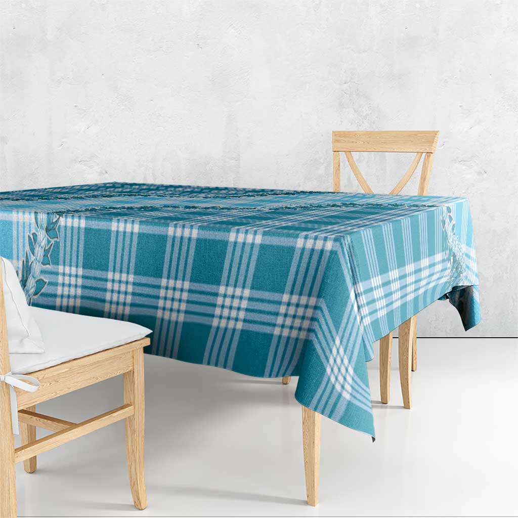 Blue Hawaii Palaka Tablecloth Hawaiian Pikake Lei