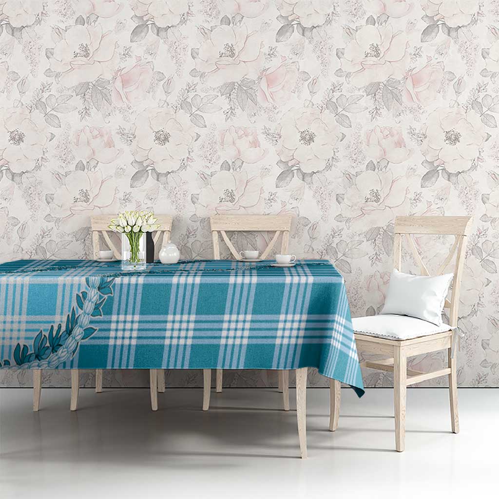 Blue Hawaii Palaka Tablecloth Hawaiian Pikake Lei