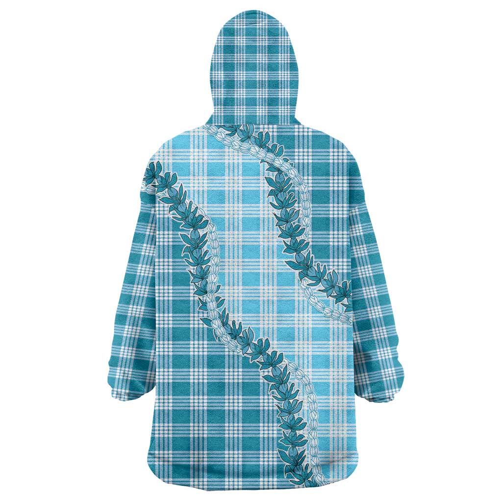 Blue Hawaii Palaka Wearable Blanket Hoodie Hawaiian Pikake Lei