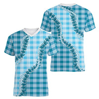 Blue Hawaii Palaka Women V-Neck T-Shirt Hawaiian Pikake Lei