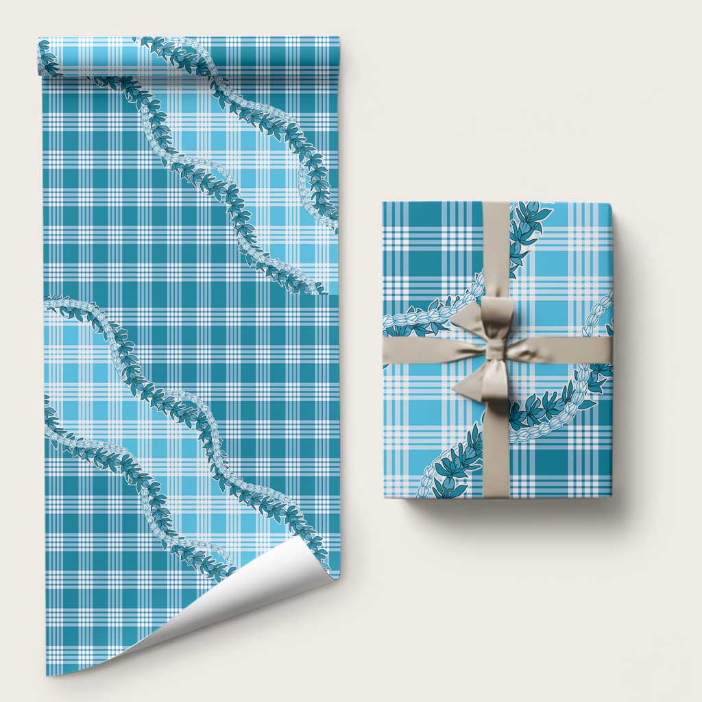 Blue Hawaii Palaka Wrapping Paper Hawaiian Pikake Lei LT05 58" × 23" Blue - Polynesian Pride