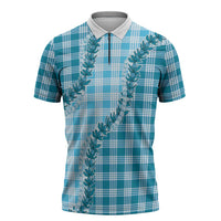 Blue Hawaii Palaka Zipper Polo Shirt Hawaiian Pikake Lei LT05 Blue - Polynesian Pride