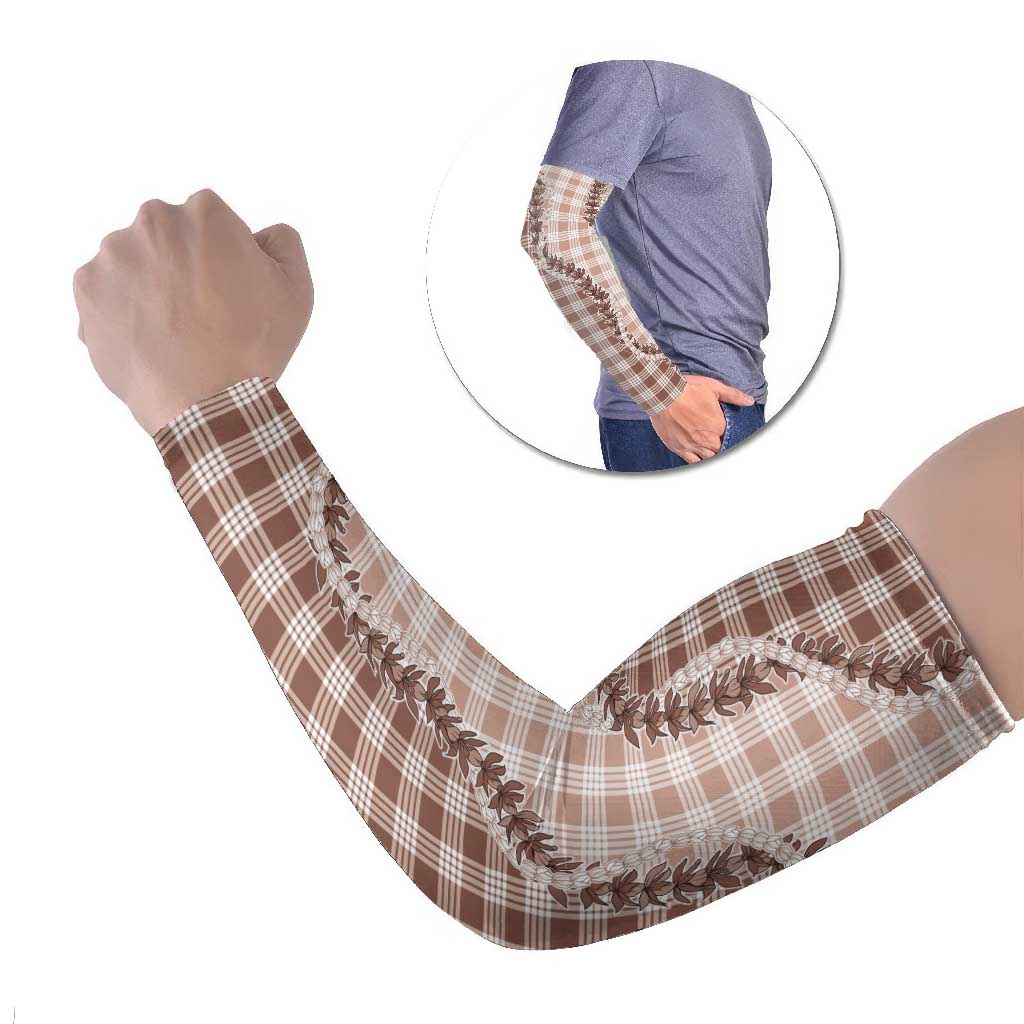 Beige Hawaii Palaka Arm Sleeves Hawaiian Pikake Lei LT05 Set of 2 Beige - Polynesian Pride