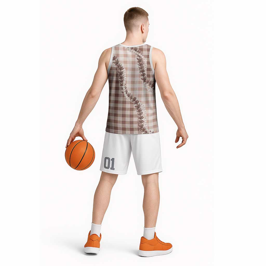Beige Hawaii Palaka Basketball Jersey Hawaiian Pikake Lei LT05 - Polynesian Pride