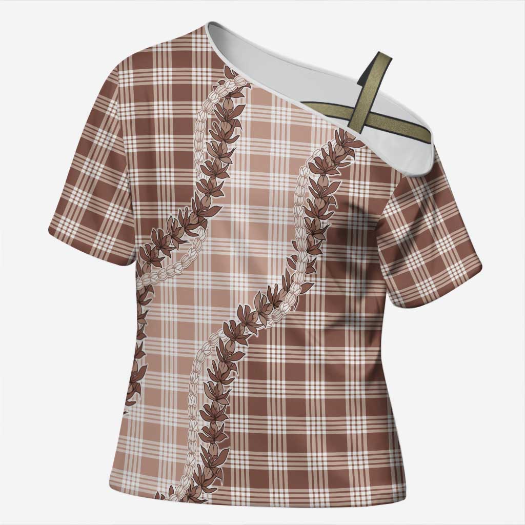 Beige Hawaii Palaka Cross Shoulder Shirt Hawaiian Pikake Lei LT05 Female Beige - Polynesian Pride