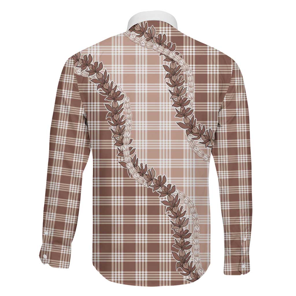Beige Hawaii Palaka Family Matching Off Shoulder Short Dress and Hawaiian Shirt Hawaiian Pikake Lei LT05 - Polynesian Pride