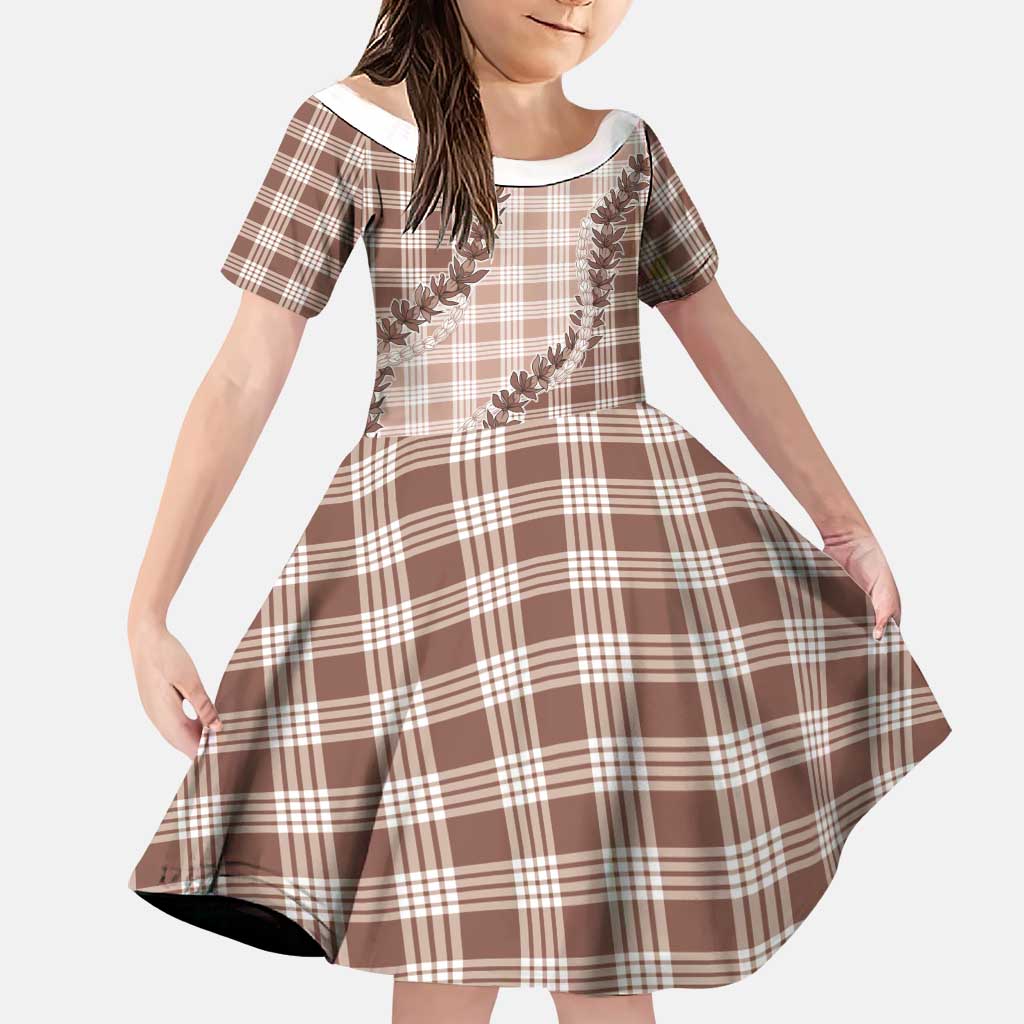 Beige Hawaii Palaka Family Matching Puletasi and Hawaiian Shirt Hawaiian Pikake Lei LT05 Daughter's Dress Beige - Polynesian Pride