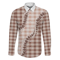Beige Hawaii Palaka Family Matching Puletasi and Hawaiian Shirt Hawaiian Pikake Lei LT05 Dad's Shirt - Long Sleeve Beige - Polynesian Pride
