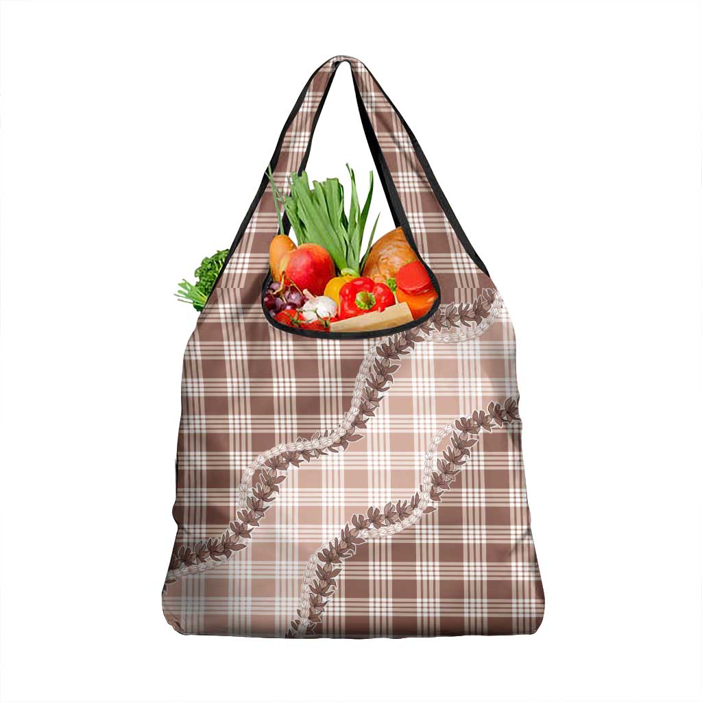 Beige Hawaii Palaka Grocery Bag Hawaiian Pikake Lei