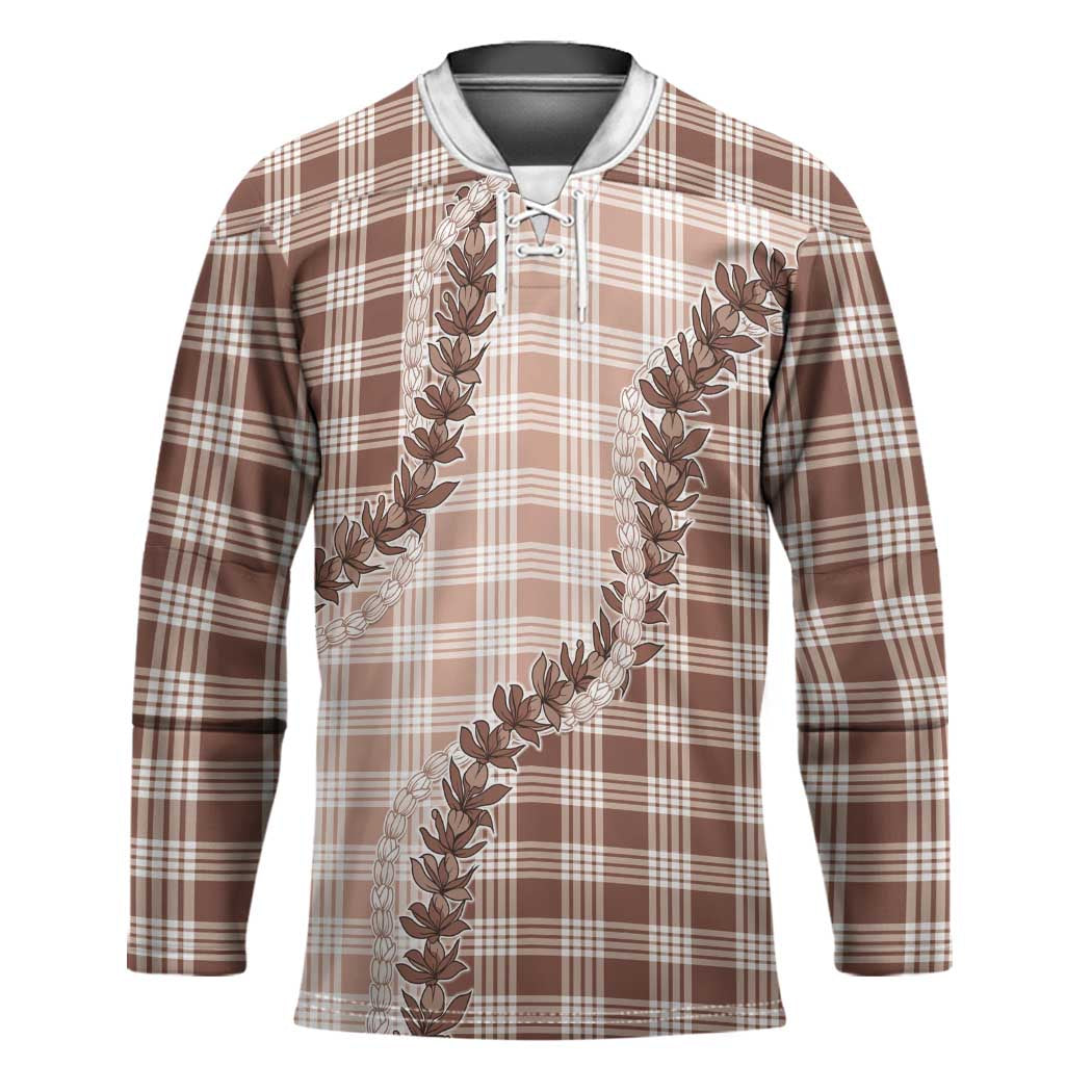 Beige Hawaii Palaka Hockey Jersey Hawaiian Pikake Lei LT05 Unisex Beige - Polynesian Pride