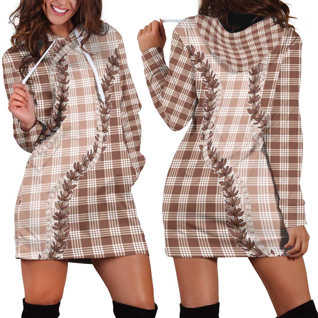 Beige Hawaii Palaka Hoodie Dress Hawaiian Pikake Lei LT05 - Polynesian Pride