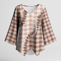 Beige Hawaii Palaka Kimono Sleeve Blouse Hawaiian Pikake Lei LT05 Female Beige - Polynesian Pride