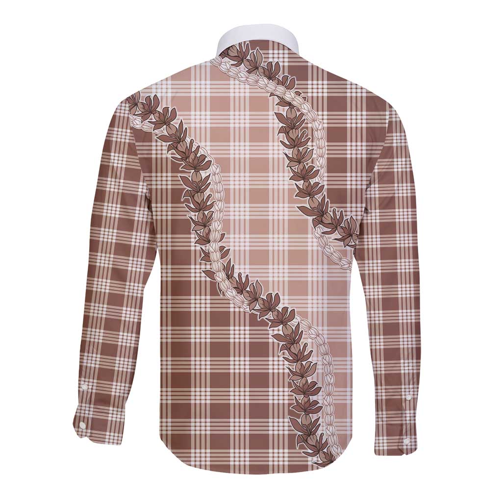 Beige Hawaii Palaka Long Sleeve Button Shirt Hawaiian Pikake Lei LT05 - Polynesian Pride