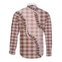 Beige Hawaii Palaka Long Sleeve Button Shirt Hawaiian Pikake Lei LT05 - Polynesian Pride