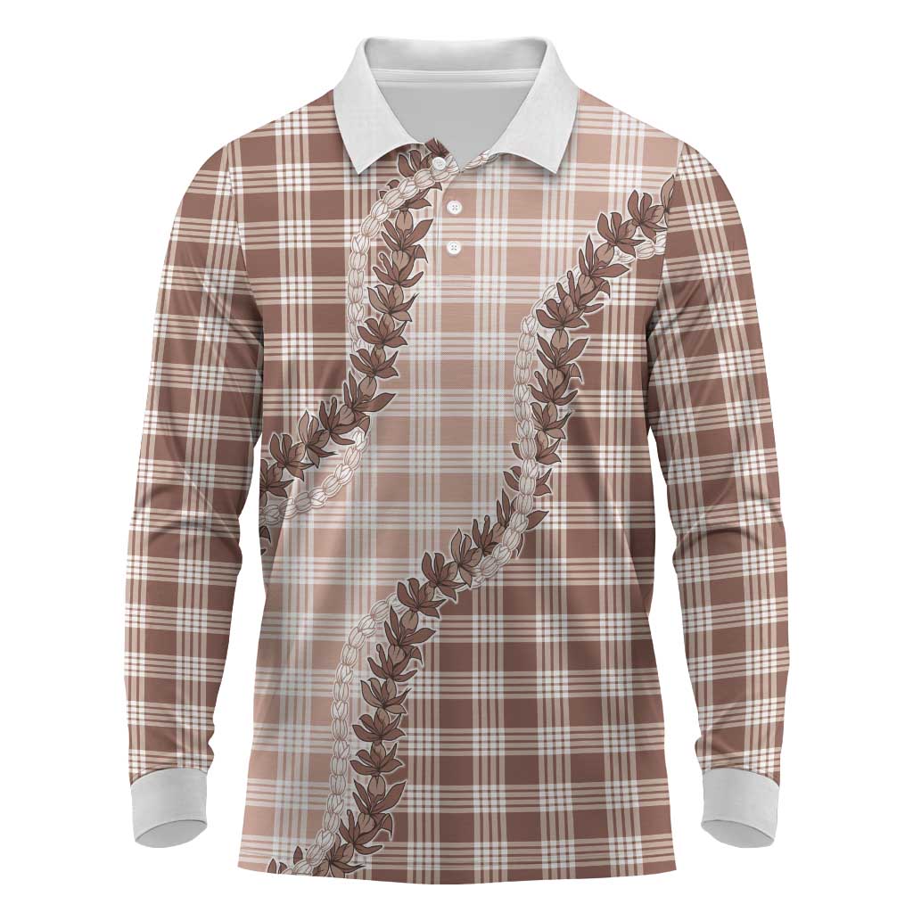 Beige Hawaii Palaka Long Sleeve Polo Shirt Hawaiian Pikake Lei LT05 Beige - Polynesian Pride