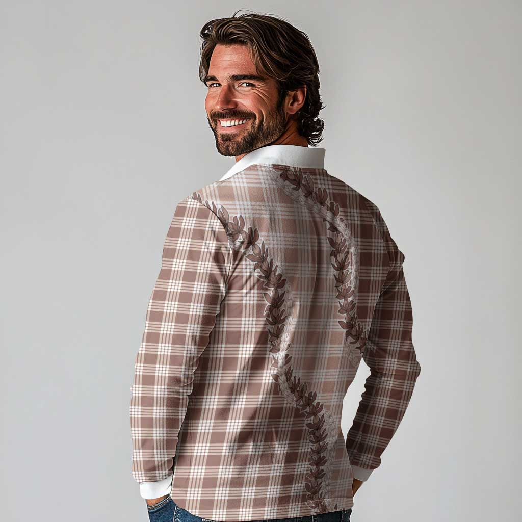 Beige Hawaii Palaka Long Sleeve Polo Shirt Hawaiian Pikake Lei LT05 - Polynesian Pride