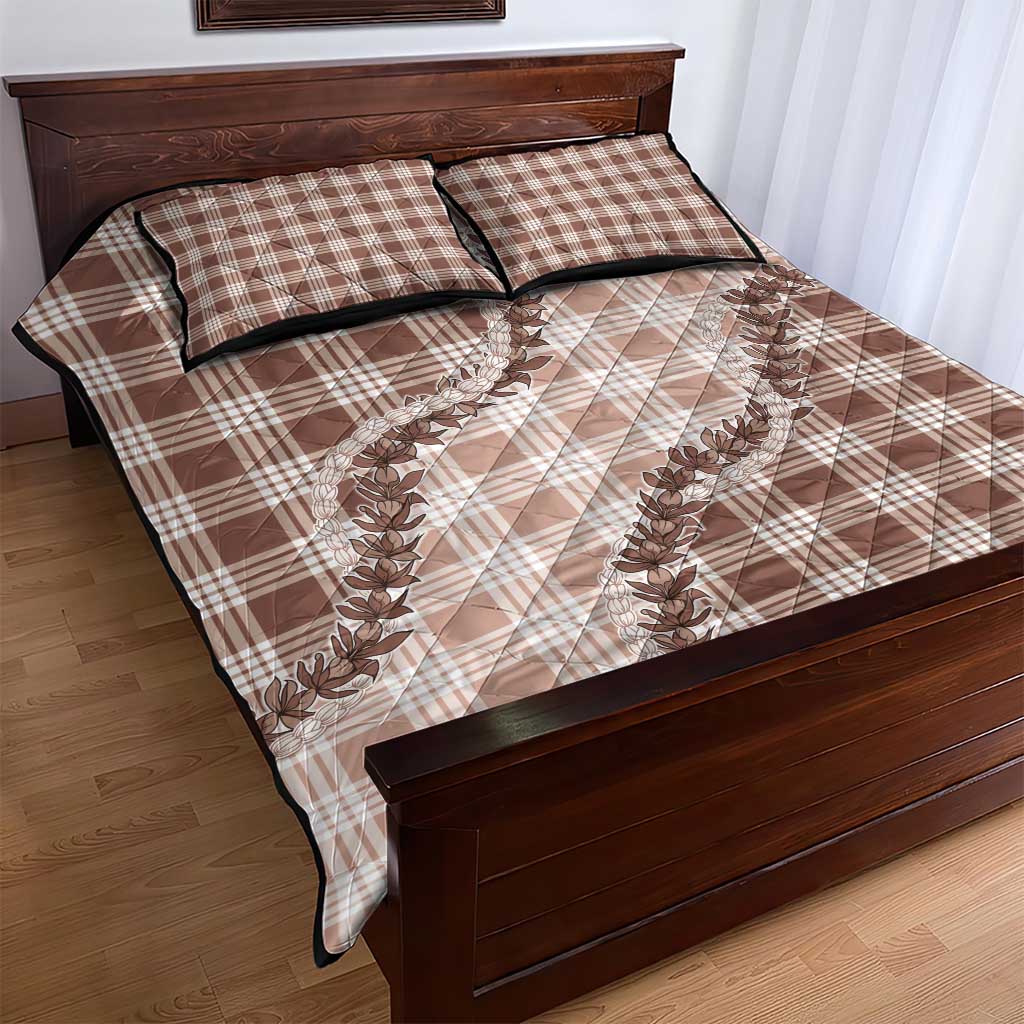 Beige Hawaii Palaka Quilt Bed Set Hawaiian Pikake Lei LT05 - Polynesian Pride