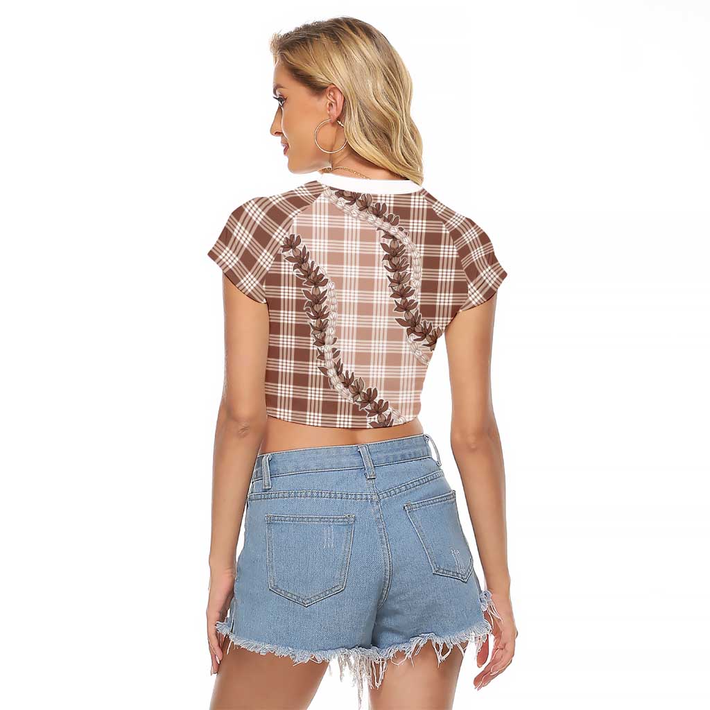 Beige Hawaii Palaka Raglan Cropped T Shirt Hawaiian Pikake Lei LT05 - Polynesian Pride