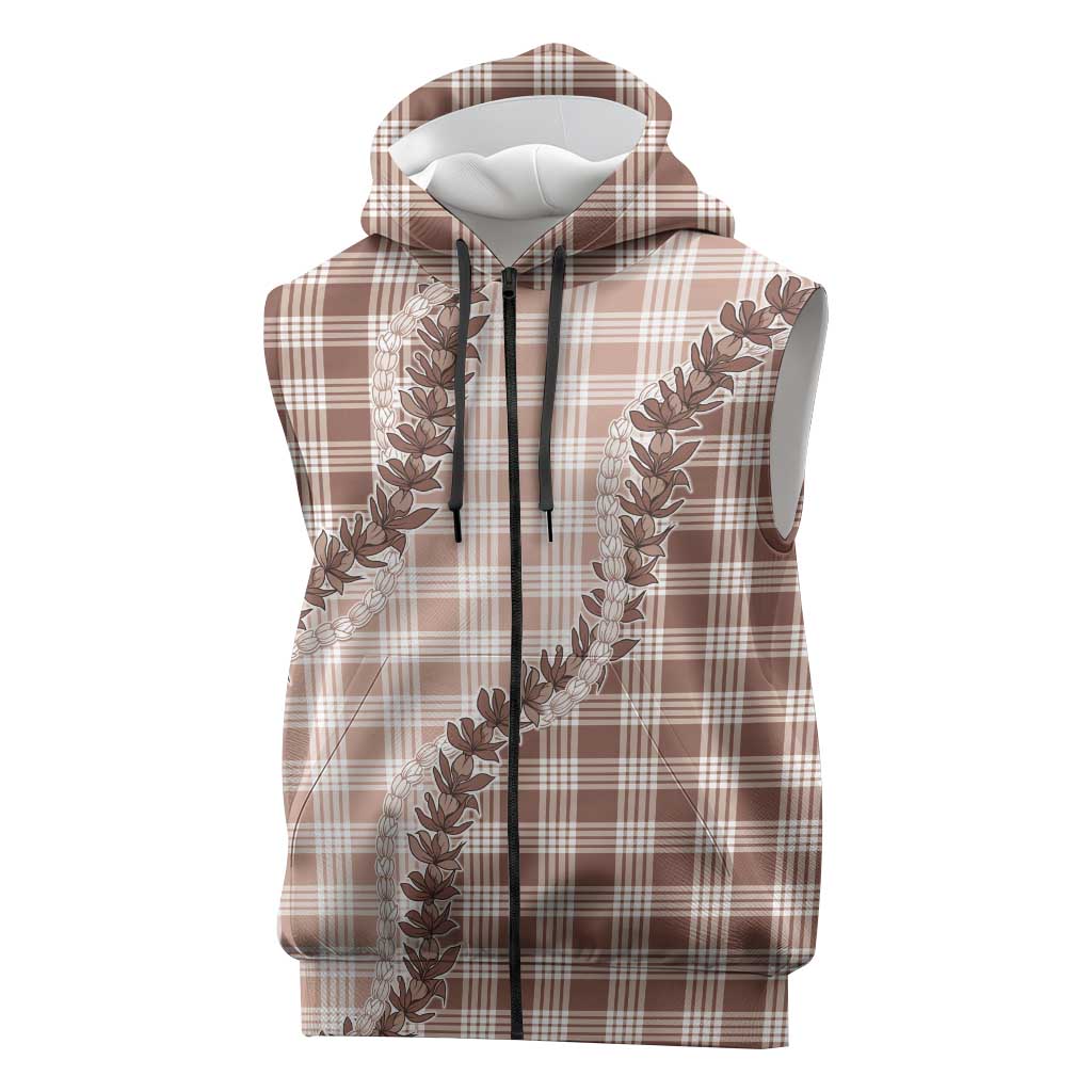 Beige Hawaii Palaka Sleeveless Zip Hoodie Hawaiian Pikake Lei LT05 Beige - Polynesian Pride
