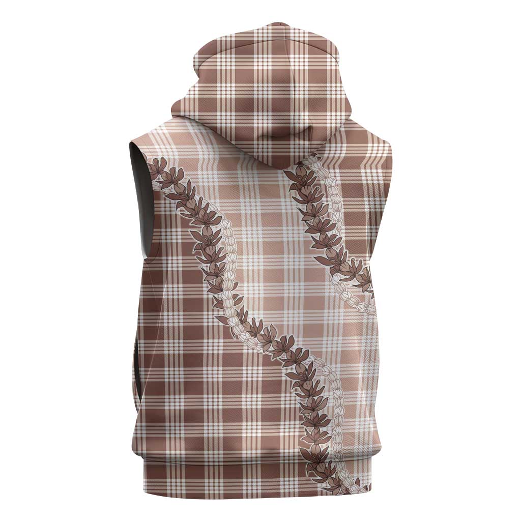 Beige Hawaii Palaka Sleeveless Zip Hoodie Hawaiian Pikake Lei LT05 - Polynesian Pride