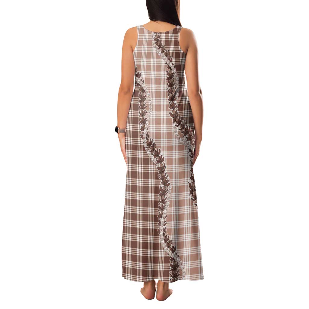 Beige Hawaii Palaka Tank Maxi Dress Hawaiian Pikake Lei LT05 - Polynesian Pride