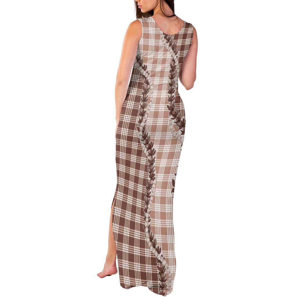 Beige Hawaii Palaka Tank Maxi Dress Hawaiian Pikake Lei LT05 - Polynesian Pride