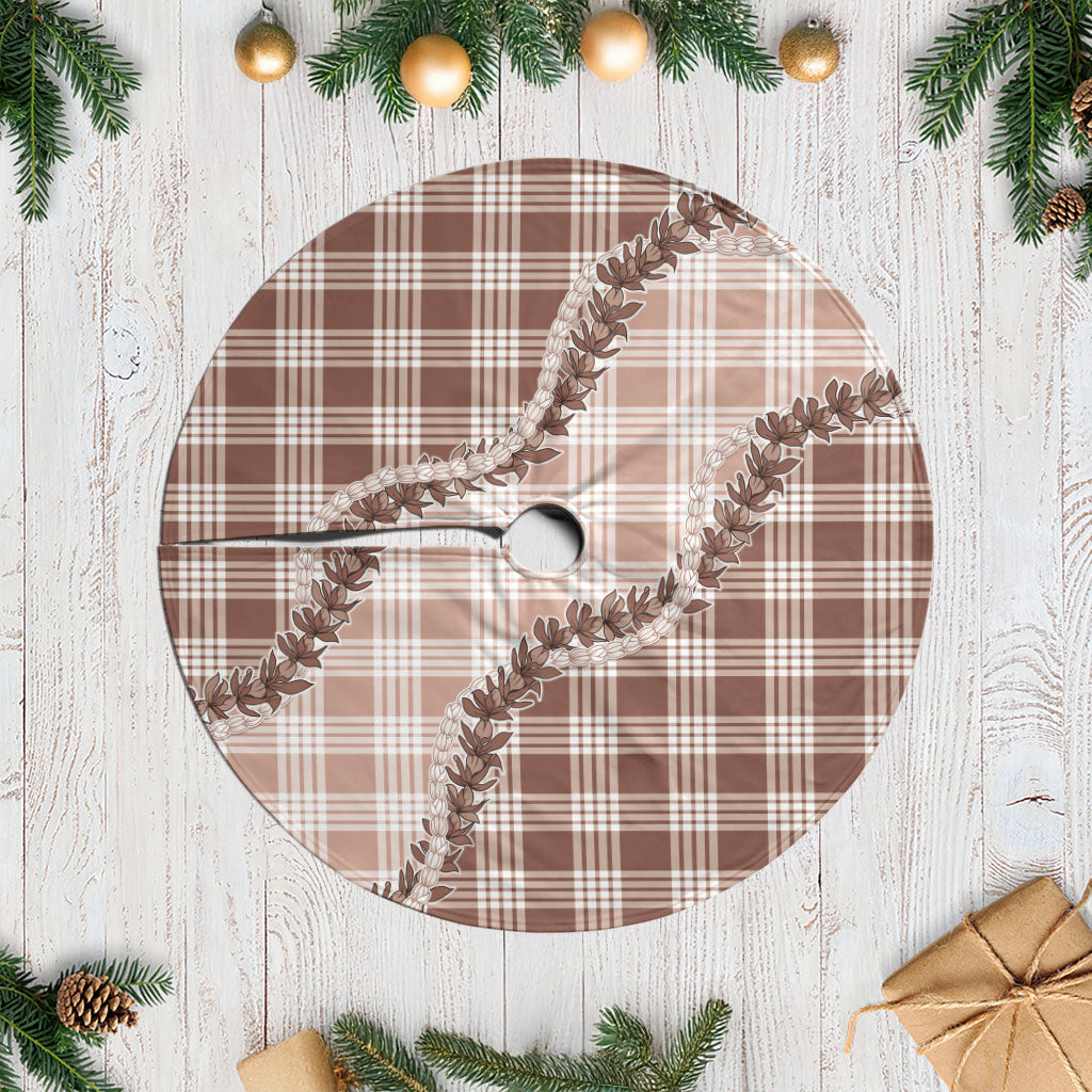 Beige Hawaii Palaka Tree Skirt Hawaiian Pikake Lei