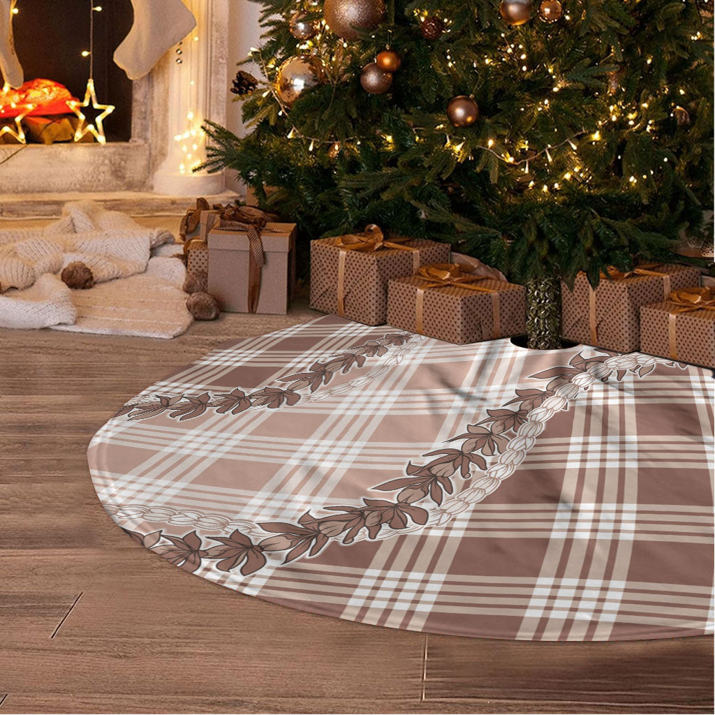 Beige Hawaii Palaka Tree Skirt Hawaiian Pikake Lei