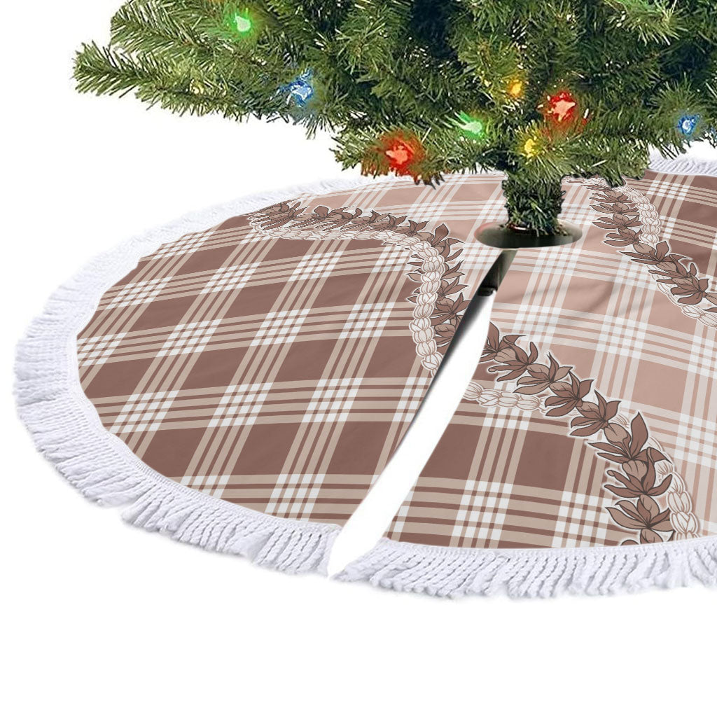 Beige Hawaii Palaka Tree Skirt Hawaiian Pikake Lei
