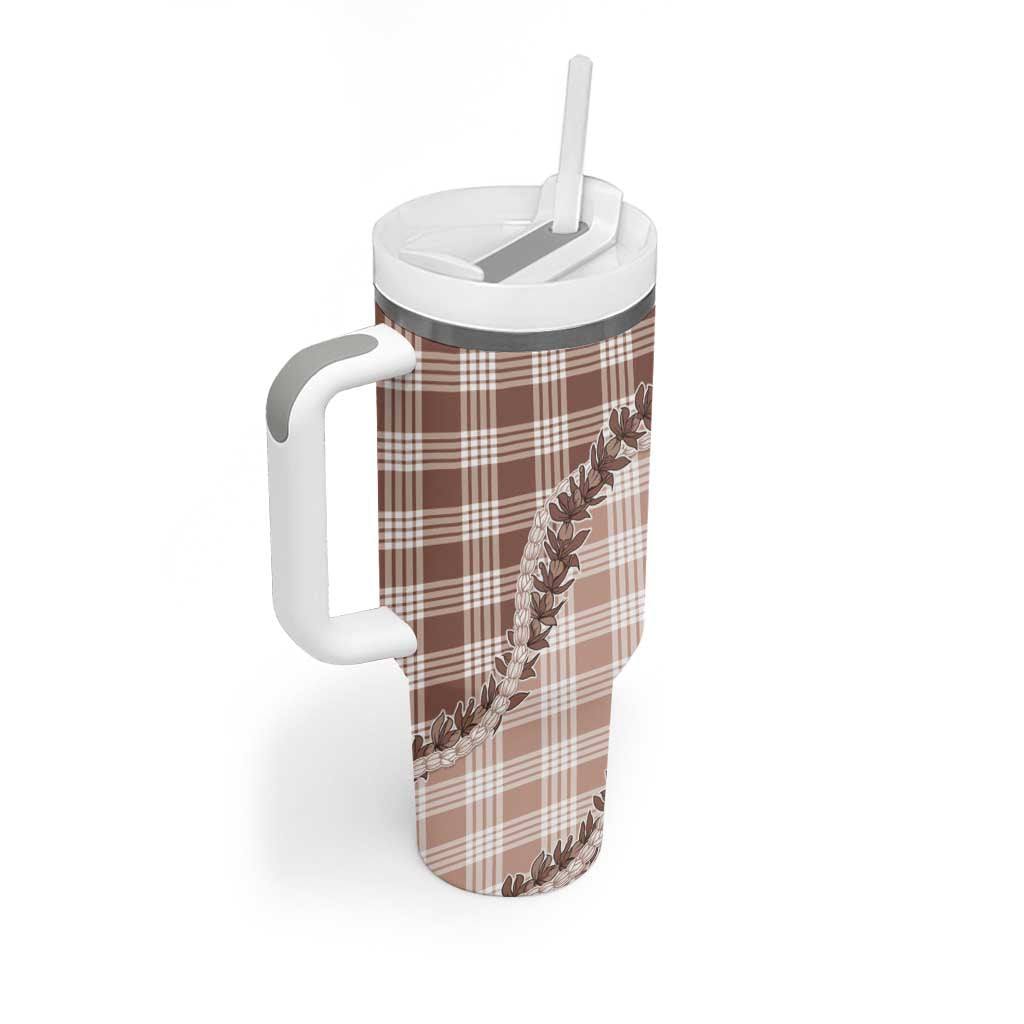 Beige Hawaii Palaka Tumbler With Handle Hawaiian Pikake Lei LT05 - Polynesian Pride