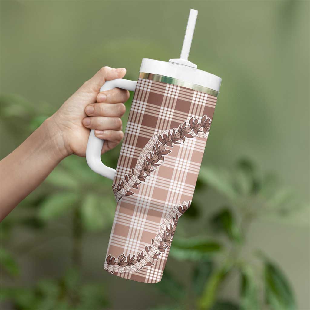 Beige Hawaii Palaka Tumbler With Handle Hawaiian Pikake Lei LT05 - Polynesian Pride