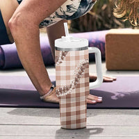 Beige Hawaii Palaka Tumbler With Handle Hawaiian Pikake Lei LT05 - Polynesian Pride