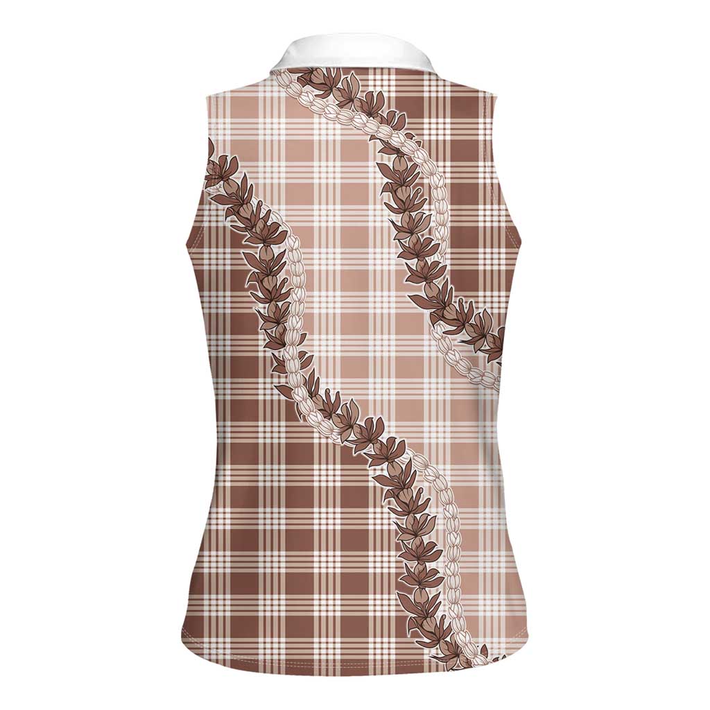 Beige Hawaii Palaka Women Sleeveless Polo Shirt Hawaiian Pikake Lei LT05 - Polynesian Pride