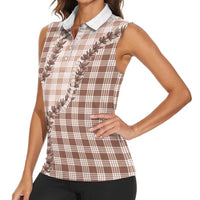Beige Hawaii Palaka Women Sleeveless Polo Shirt Hawaiian Pikake Lei LT05 - Polynesian Pride