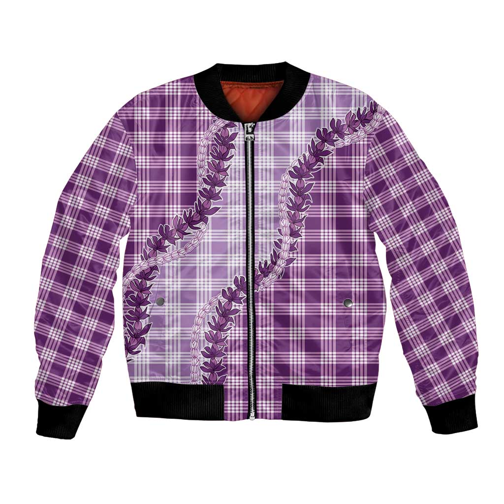 Violet Hawaii Palaka Bomber Jacket Hawaiian Pikake Lei LT05 Unisex Violet - Polynesian Pride