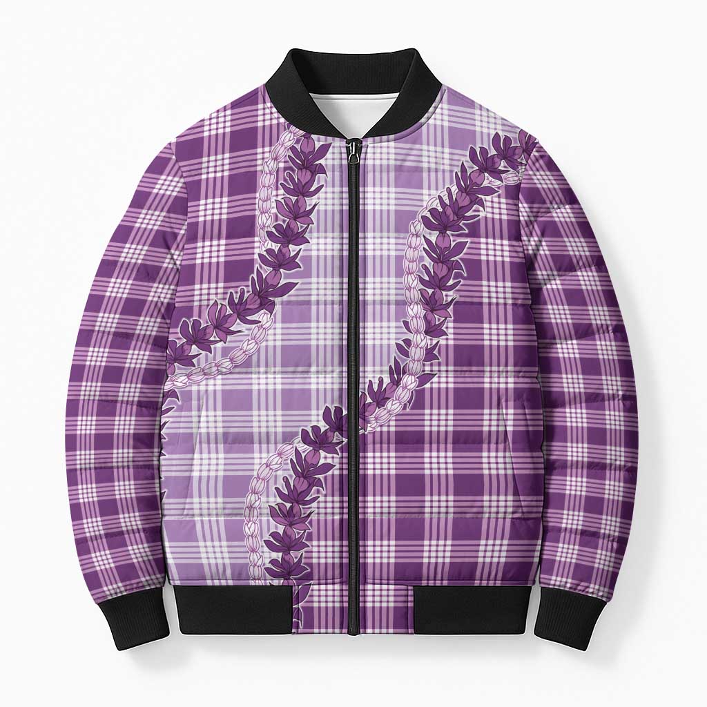 Violet Hawaii Palaka Bomber Puffer Jacket Hawaiian Pikake Lei LT05 Unisex Violet - Polynesian Pride