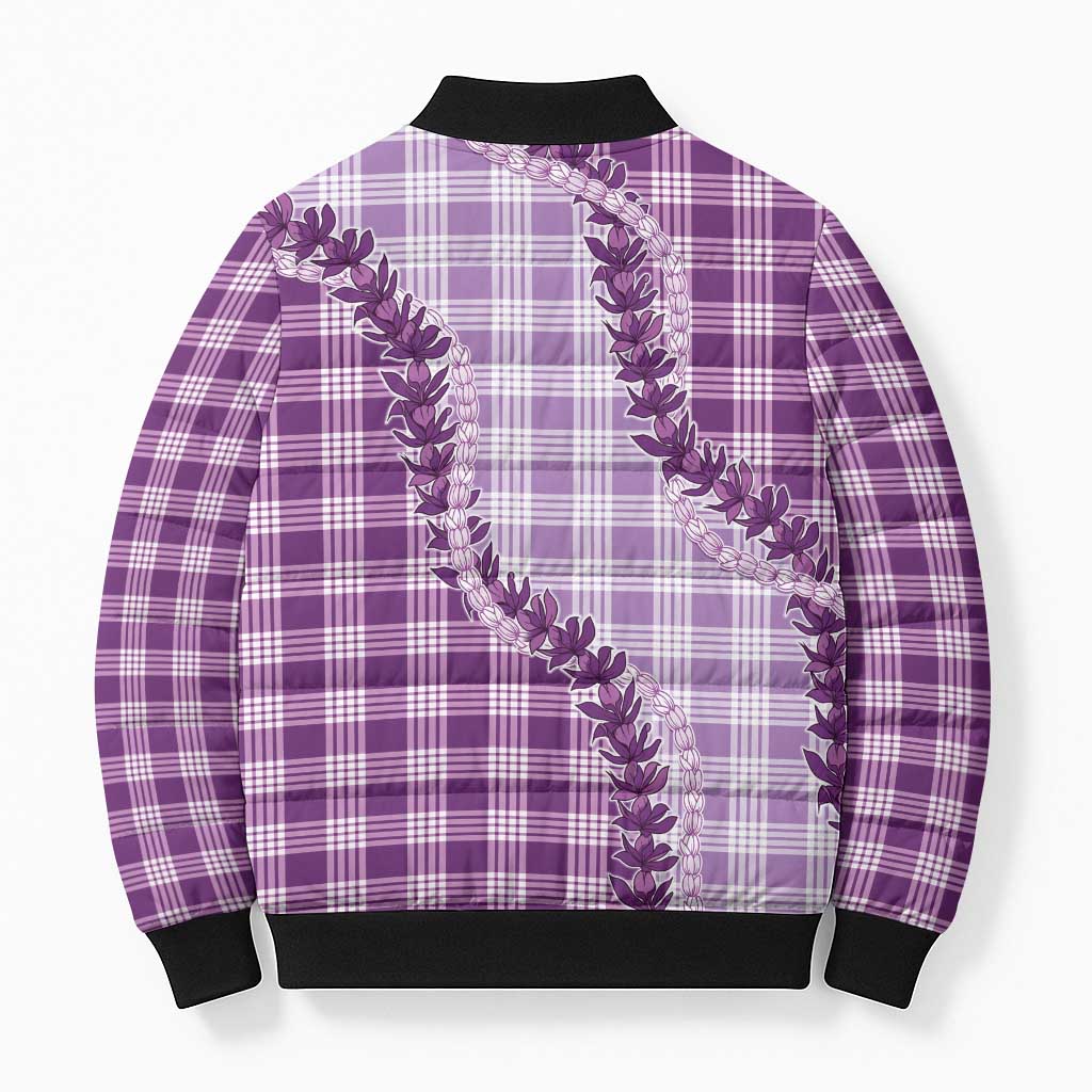 Violet Hawaii Palaka Bomber Puffer Jacket Hawaiian Pikake Lei LT05 - Polynesian Pride