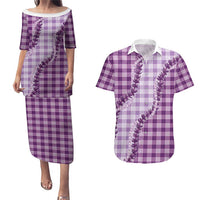 Violet Hawaii Palaka Couples Matching Puletasi and Hawaiian Shirt Hawaiian Pikake Lei LT05 Violet - Polynesian Pride